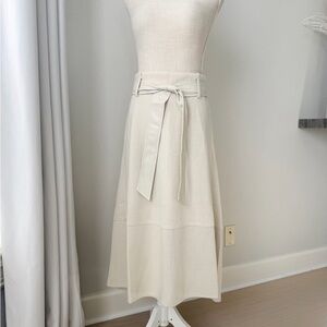 Catherine Malandrino Cream Ivory Knit Belted Hi Low Midi Skirt size S New